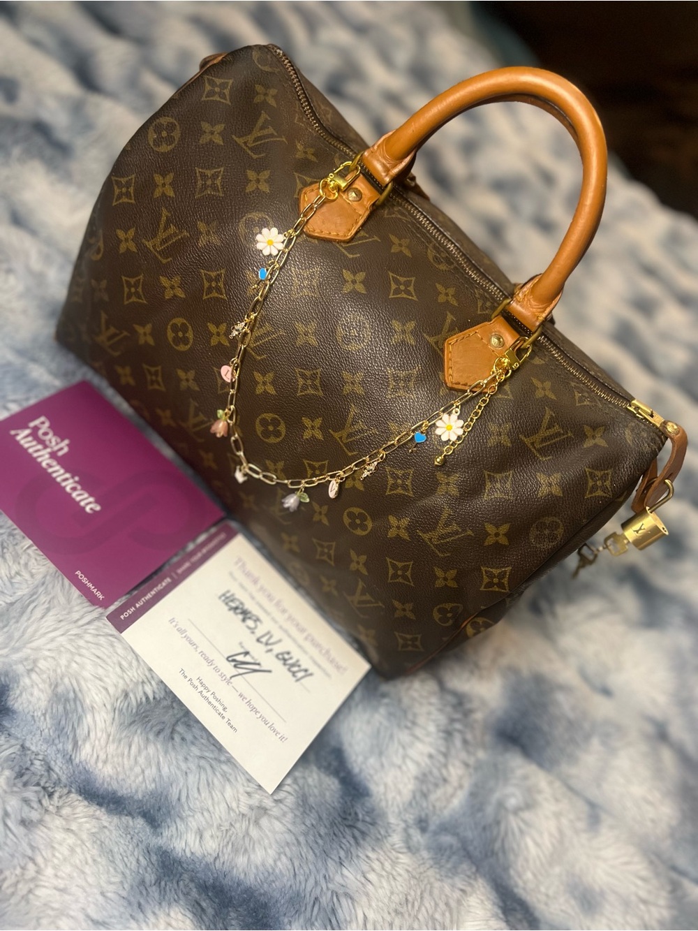 AUTHENTIC Louis Vuitton Speedy 35 Handbag w/ Charms, lock & 2 keys (MSRP $2,150)